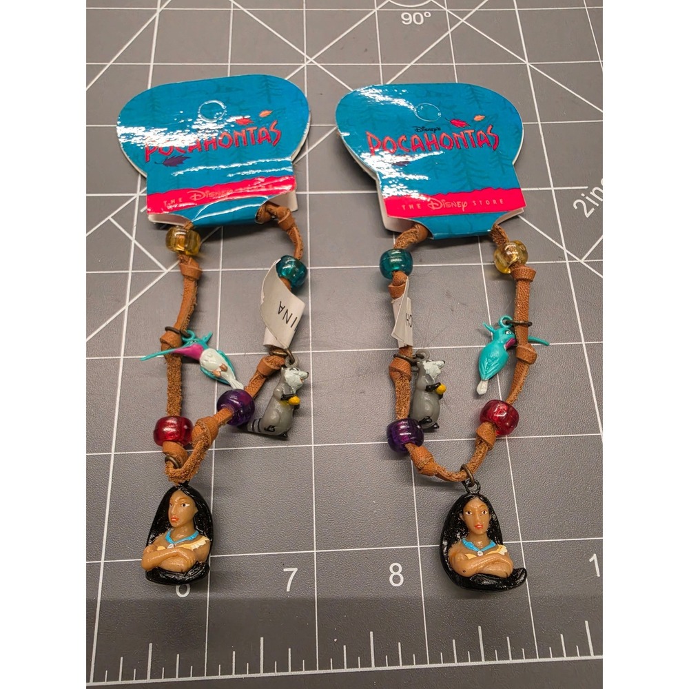 Vintage Disney Store Pocahontas Charm Bracelets Set Meeko Flit 1995 NWT 2pc